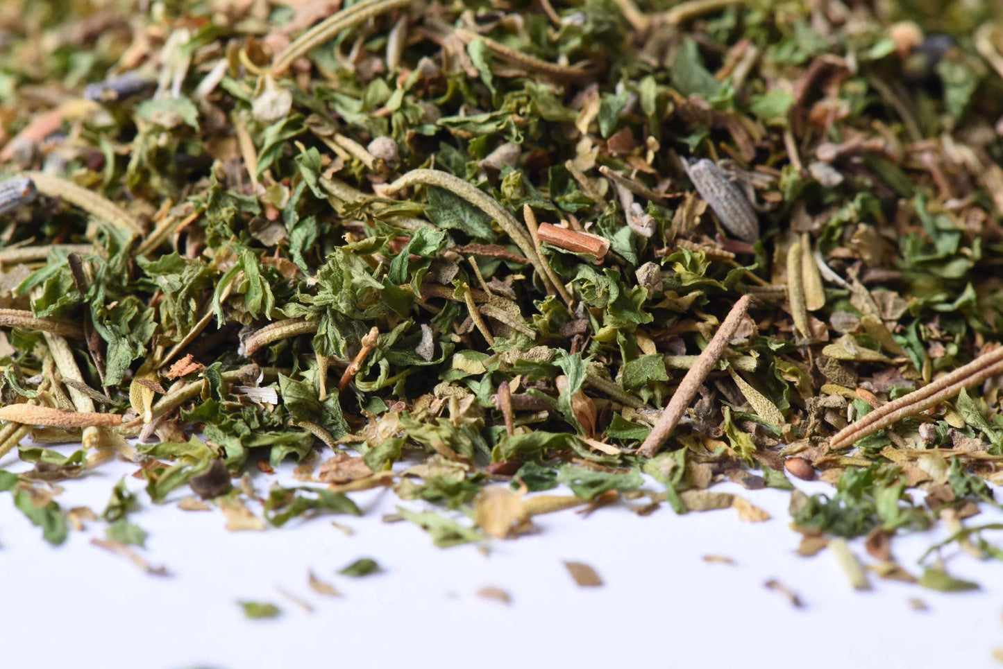 Close-up of gourmet loose-leaf dried herb blend, perfect for cooking and grilling.